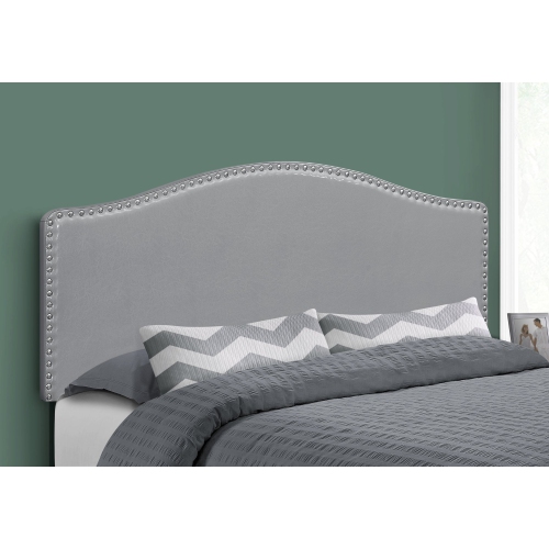 Monarch Specialties I 6011Q Bed - Queen Size / Grey Leather-look Headboard Only