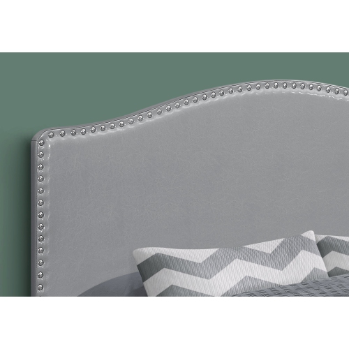 Monarch Specialties I 6011Q Bed - Queen Size / Grey Leather-look Headboard Only