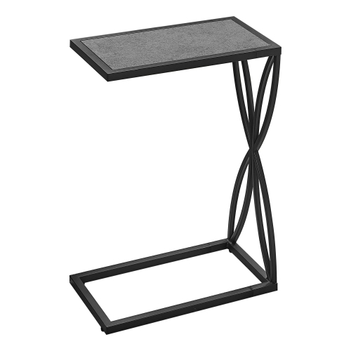 Monarch Specialties I 3305 Accent Table - 25" High / Grey Stone-look / Black Metal