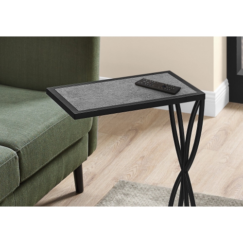 Monarch Specialties I 3305 Accent Table - 25" High / Grey Stone-look / Black Metal