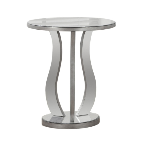 Monarch Specialties I 3726 Accent Table - 20" Diameter / Brushed Silver / Mirror