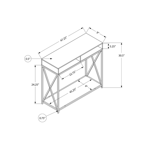 Monarch Specialties I 3572 Accent Table - 48" Long / Grey / Black Metal Hall Console