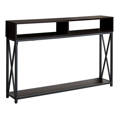 Monarch Specialties I 3574 Accent Table - 48" Long / Espresso / Black Metal Hall Console