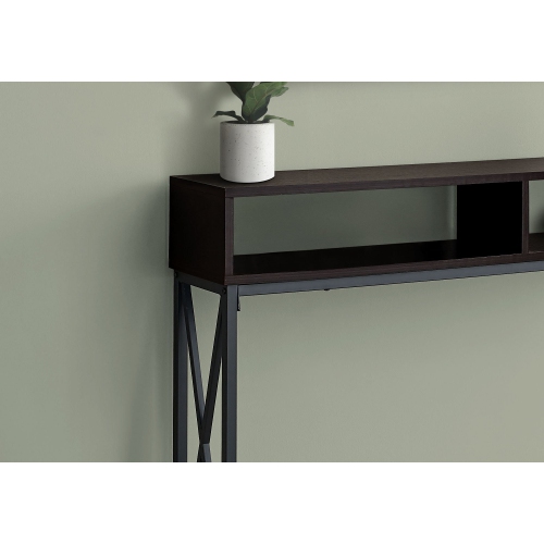 Monarch Specialties I 3574 Accent Table - 48" Long / Espresso / Black Metal Hall Console