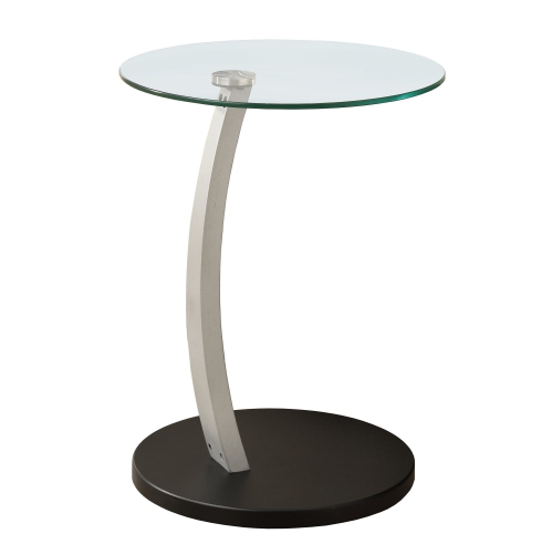 Monarch Specialties I 3009 Accent Table - Black / Silver Bentwood W/ Tempered Glass