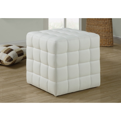 Monarch Specialties I 8978 Ottoman - White Leather-look Fabric