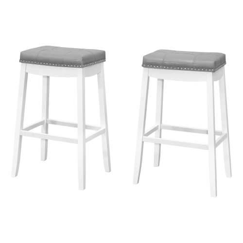 Monarch Specialties I 1262 Barstool - 2pcs / 29" High / Grey Leather-look / White