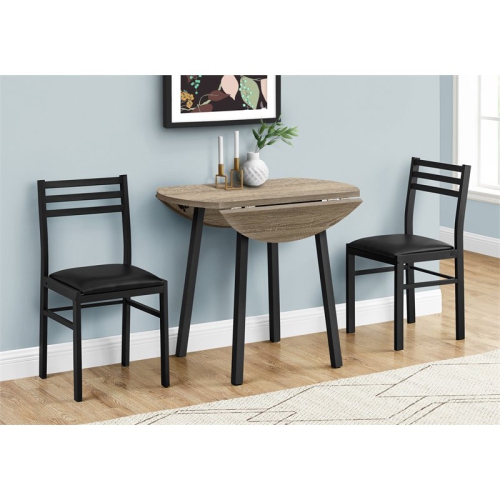 Monarch Specialties I 1003 Dining Set - 3pcs Set / Dark Taupe Top / Black Metal