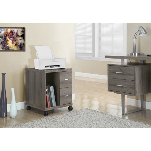 Monarch Specialties I 7056 Office Cabinet - Dark Taupe With 2 Drawers On Castors