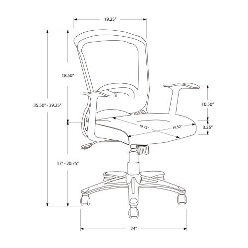 Monarch Specialties I 7265 Office Chair - Black Mesh Mid-back / Multi-position