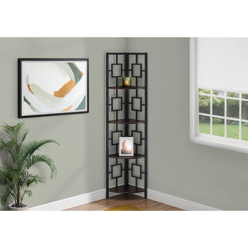 MONARCH  Specialties I 3612 Bookcase - 62" High / Espresso / Metal Corner Etagere In Black