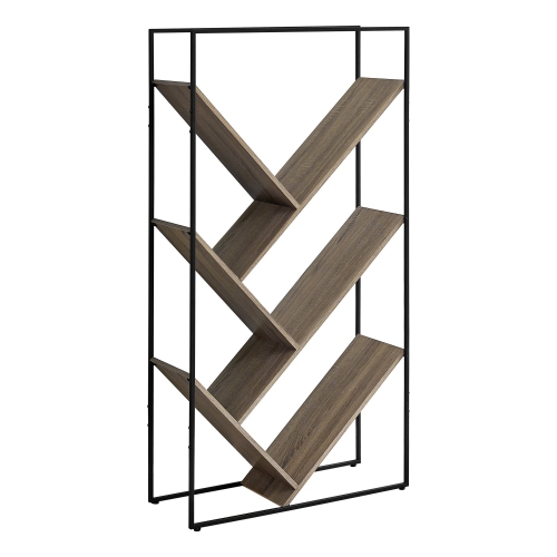 Monarch Specialties I 2201 Bookcase - 60" High / Dark Taupe / Black Metal