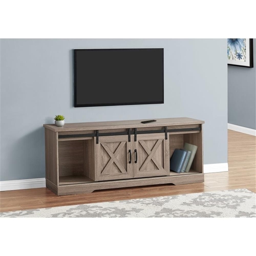 Monarch Specialties I 2746 Tv Stand - 60" Long / Dark Taupe With 2 Sliding Doors