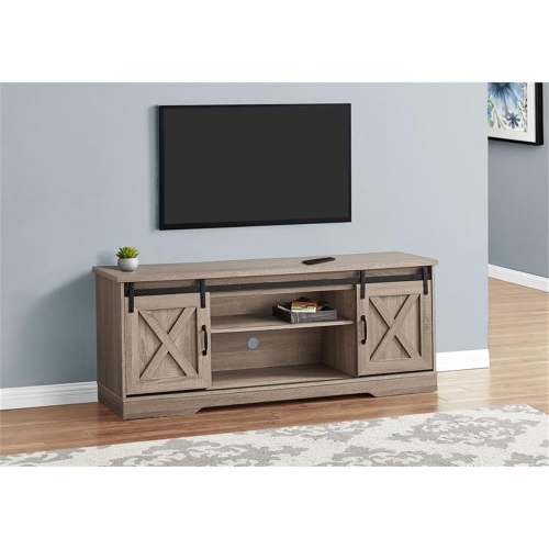 Monarch Specialties I 2746 Tv Stand - 60" Long / Dark Taupe With 2 Sliding Doors