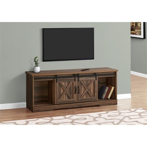 Monarch Specialties I 2748 Tv Stand - 60" Long / Brown Reclaimed-look / 2 Sliding Doors