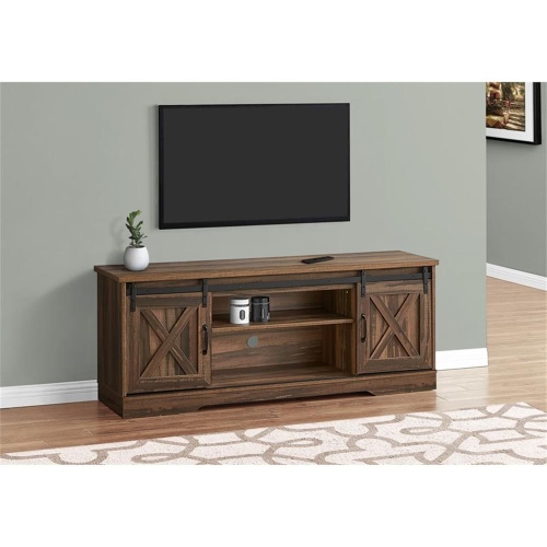 Monarch Specialties I 2748 Tv Stand - 60" Long / Brown Reclaimed-look / 2 Sliding Doors