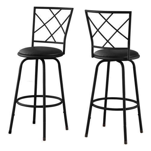 Monarch Specialties I 2375 Barstool - 2pcs / Swivel / Black /black Leather-look Seat