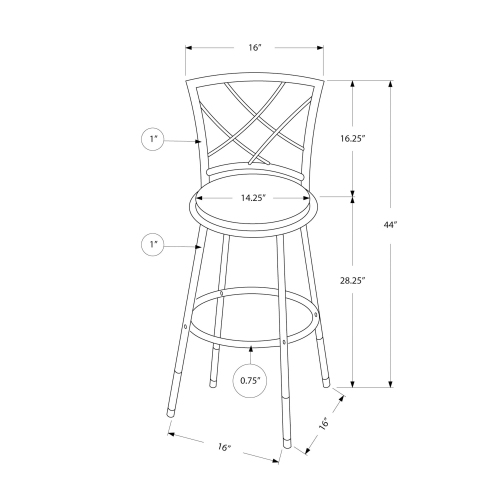 Monarch Specialties I 2375 Barstool - 2pcs / Swivel / Black /black Leather-look Seat
