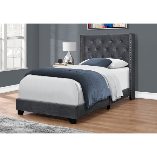 MONARCH  Specialties I 5986T Bed - Twin Size / Dark Velvet With Chrome Trim In Grey