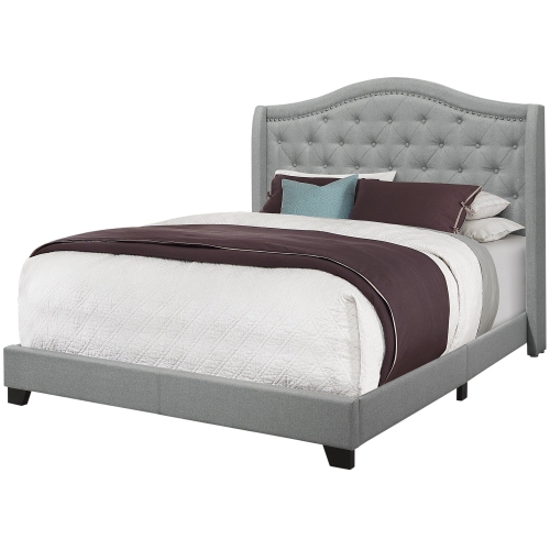 Monarch Specialties I 5966Q Bed - Queen Size / Grey Linen With Chrome Trim