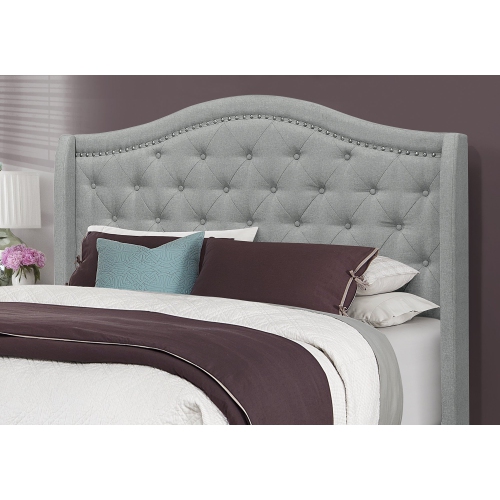 Monarch Specialties I 5966Q Bed - Queen Size / Grey Linen With Chrome Trim