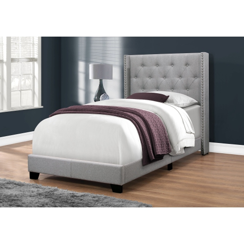 Monarch Specialties I 5984T Bed - Twin Size / Grey Linen With Chrome Trim