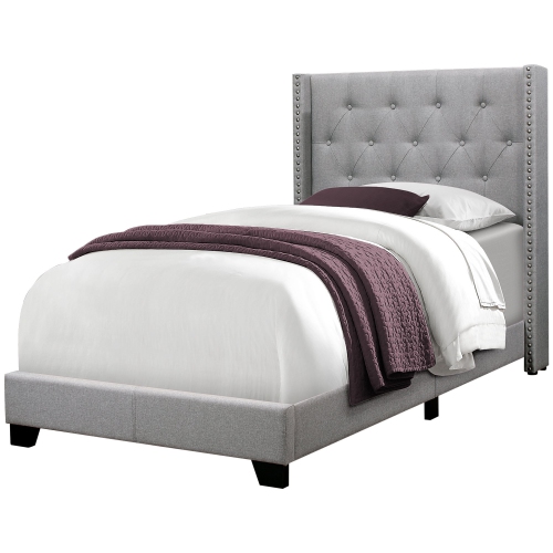 Monarch Specialties I 5984T Bed - Twin Size / Grey Linen With Chrome Trim