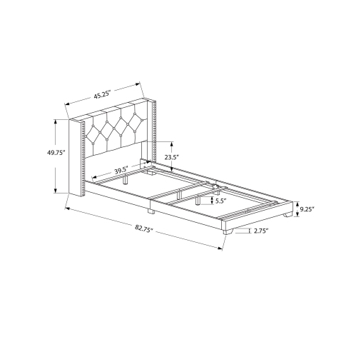 Monarch Specialties I 5984T Bed - Twin Size / Grey Linen With Chrome Trim