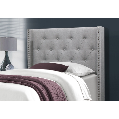 Monarch Specialties I 5984T Bed - Twin Size / Grey Linen With Chrome Trim
