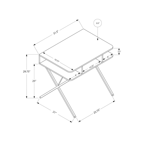 Monarch Specialties I 7100 Computer Desk - 31" Long / White Top / Silver Metal