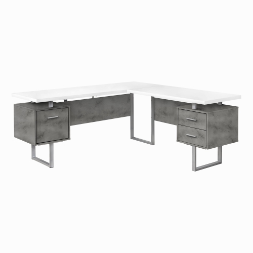 Monarch Specialties I 7618 Computer Desk - 70" Long / White/ Concrete/ Silver Metal/ L/r