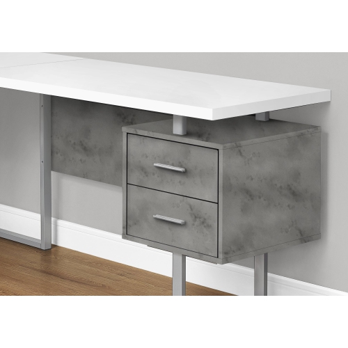 Monarch Specialties I 7618 Computer Desk - 70" Long / White/ Concrete/ Silver Metal/ L/r