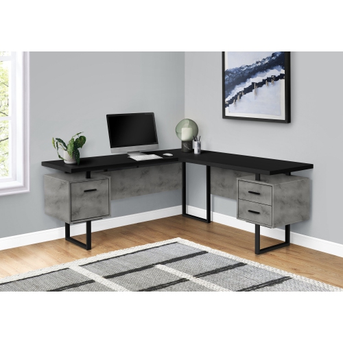 Monarch Specialties I 7617 Computer Desk - 70" Long / Black/ Concrete/ Black Metal / L/r
