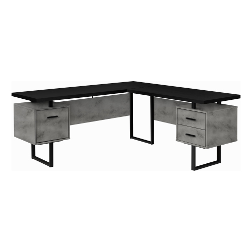 Monarch Specialties I 7617 Computer Desk - 70" Long / Black/ Concrete/ Black Metal / L/r