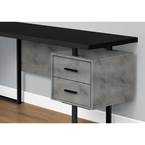 Monarch Specialties I 7617 Computer Desk - 70" Long / Black/ Concrete/ Black Metal / L/r