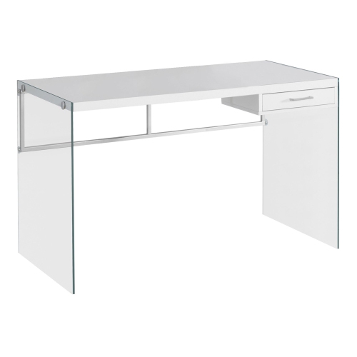 Monarch Specialties I 7209 Computer Desk - 48" Long / Glossy White / Tempered Glass