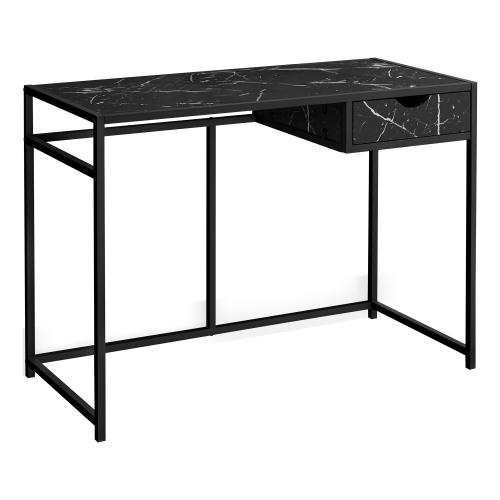 Monarch Specialties I 7572 Computer Desk - 42" Long / Black Marble-look / Black Metal
