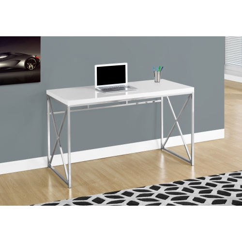 Monarch Specialties I 7205 Computer Desk - 48" Long / Glossy White / Chrome Metal