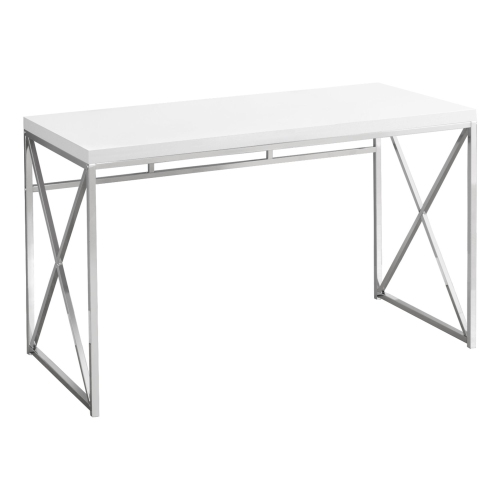 Monarch Specialties I 7205 Computer Desk - 48" Long / Glossy White / Chrome Metal