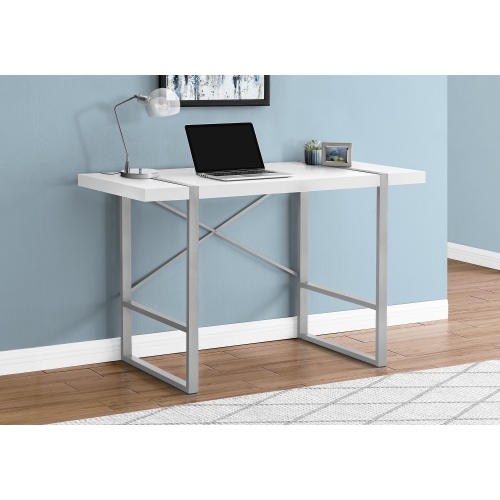 Monarch Specialties I 7663 Computer Desk - 48" Long / White / Silver Metal