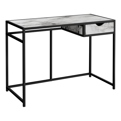 Monarch Specialties I 7571 Computer Desk - 42" Long / White Marble-look / Black Metal