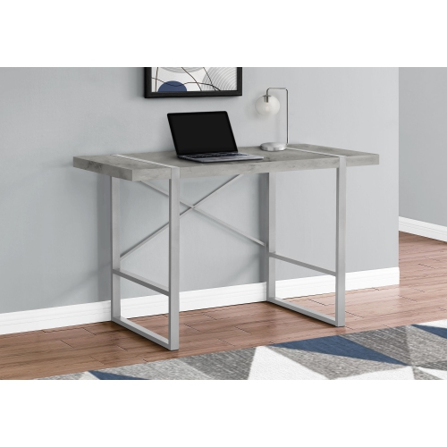 Monarch Specialties I 7662 Computer Desk - 48" Long / Grey Concrete-look / Silver Metal