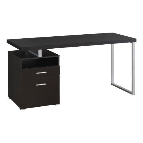 Monarch Specialties I 7143 Computer Desk - 60" Long / Espresso / Silver Metal
