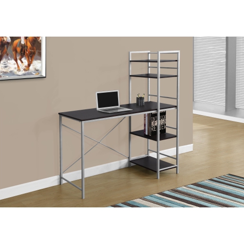 Monarch Specialties I 7166 Computer Desk - 48" Long / Espresso Top / Silver Metal
