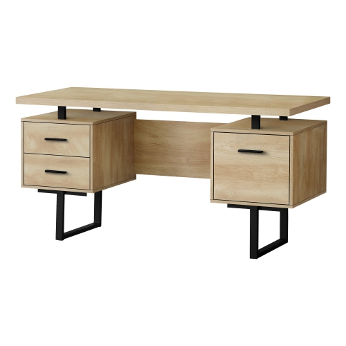 Monarch Specialties I 7628 Computer Desk - 60" Long / Natural / Black Metal