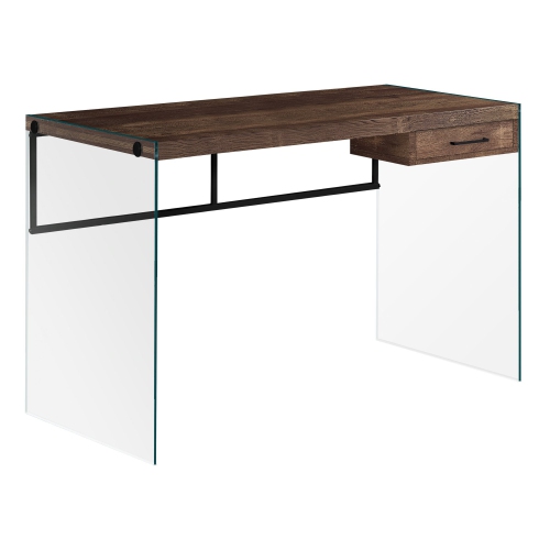 Monarch Specialties I 7444 Computer Desk - 48" Long / Brown Reclaimed Wood/ Glass Panels