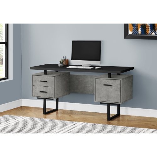Monarch Specialties I 7632 Computer Desk - 60" Long / Black / Grey Concrete/ Black Metal