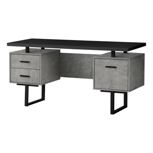 Monarch Specialties I 7632 Computer Desk - 60" Long / Black / Grey Concrete/ Black Metal