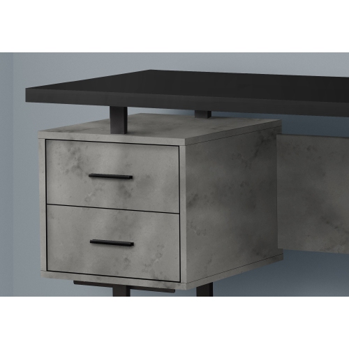 Monarch Specialties I 7632 Computer Desk - 60" Long / Black / Grey Concrete/ Black Metal