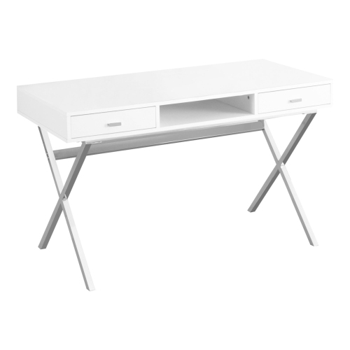 Monarch Specialties I 7211 Computer Desk - 48" Long / Glossy White / Chrome Metal
